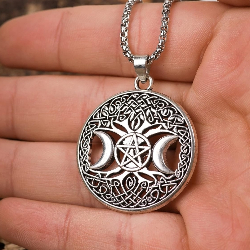 Silver Celtic Moon Pendant Necklace - Picture 4 of 6